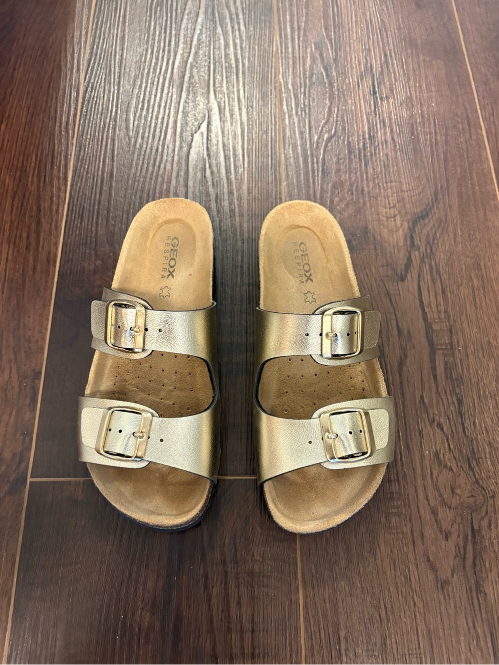 Geox Gold Double-Buckle Slide Sandals